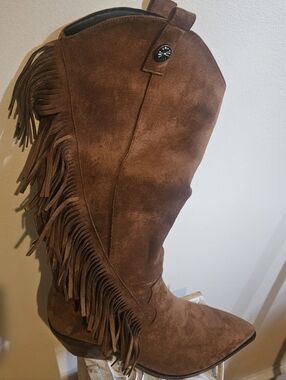 Brown Suede Fringe Cowboy Boots